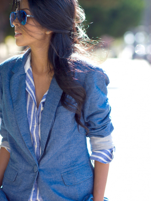 Blazer + chemise raye esprit pyjama = le bon mix