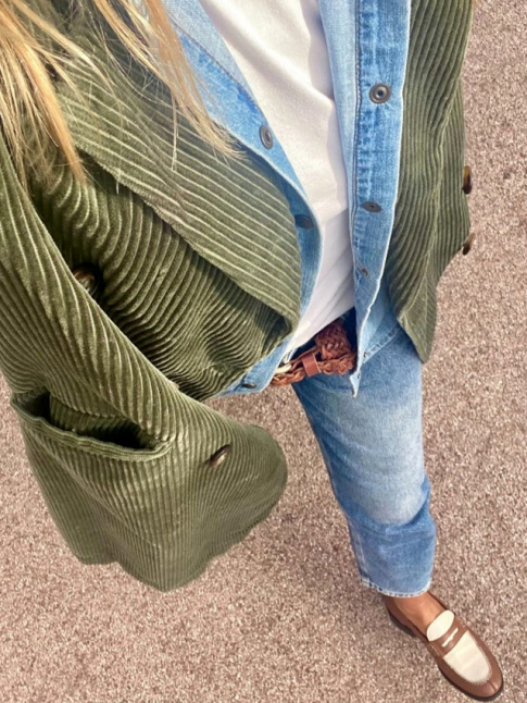 Blazer en velours ctel + jean 7/8 + mocassins = le bon mix