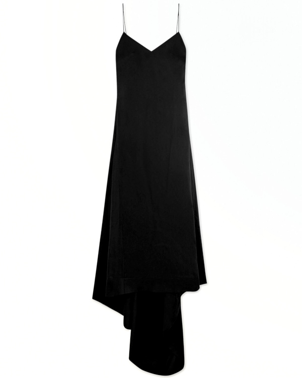 ROBE LONGUE EN LIN COL EN V noir