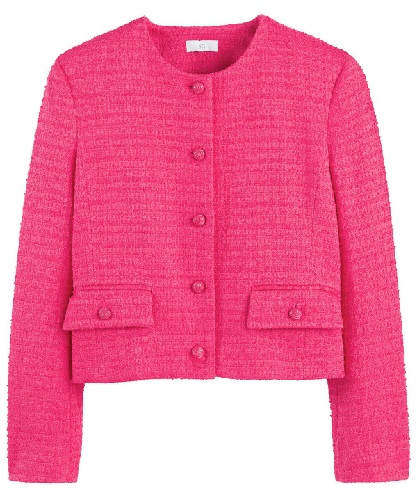 Veste sans col courte, cintre en tweed rose