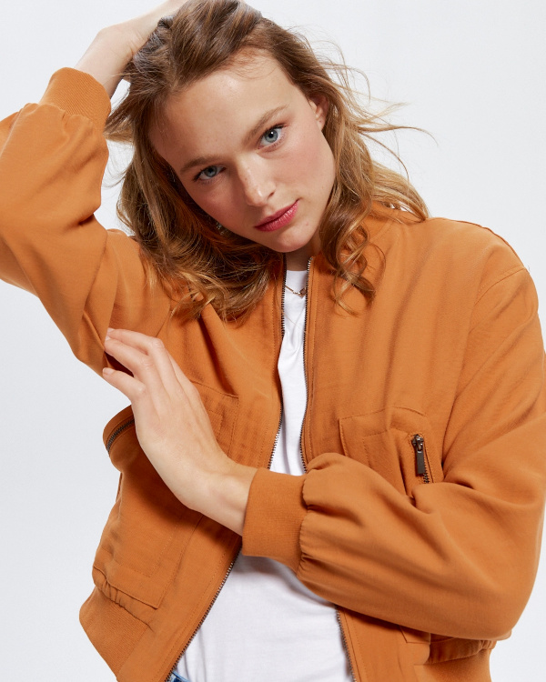 Bomber en toile Femme - COGNAC MOYEN