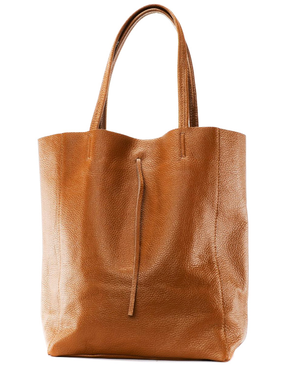 Sac  main cabas en cuir grain italien camel