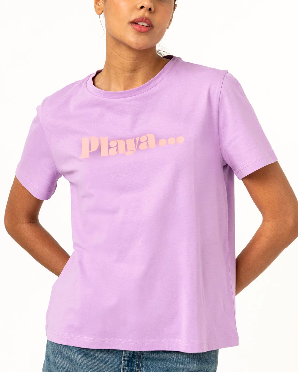 Tee-shirt manches courtes  message femme violet clair