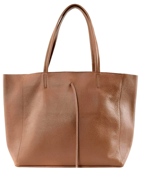 Sac  main cabas en cuir grain italien marron