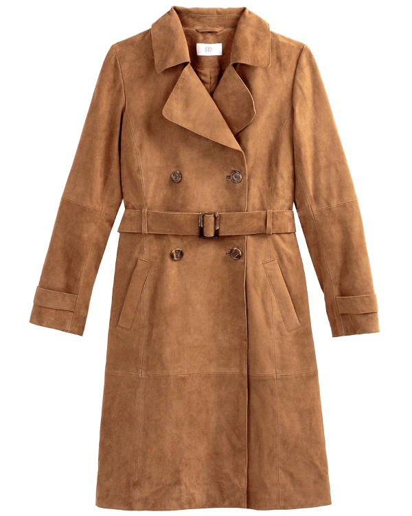 Veste trench long cuir camel