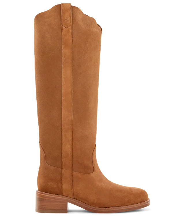 Bottes  talons type questre en cuir veliurs | Marron