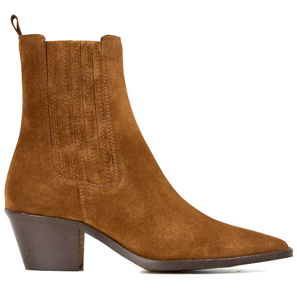 Bottines western talons mi-hauts en cuir velours | Marron