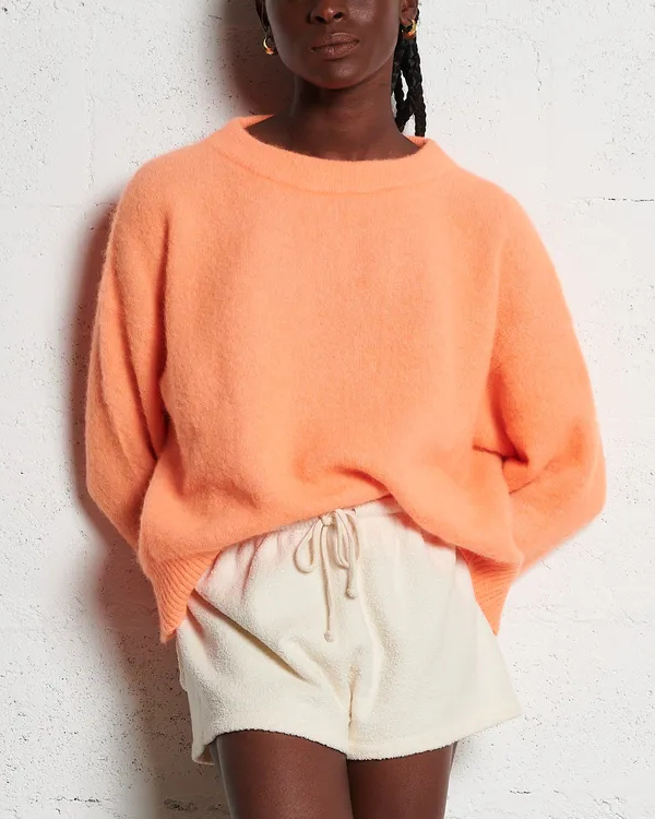 Pull ample col rond en laine mlange | Orange