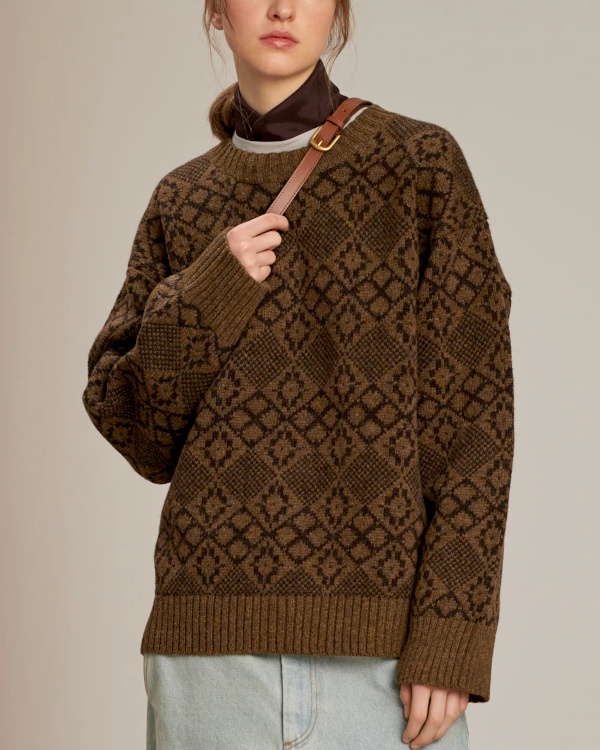 pull oversize en jacquard marron chin