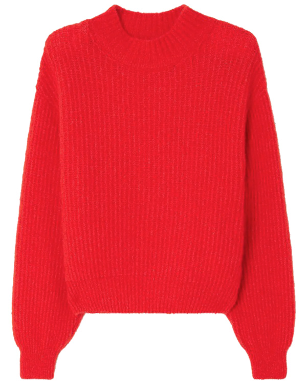 Pull col montant en maille mlange | Rouge