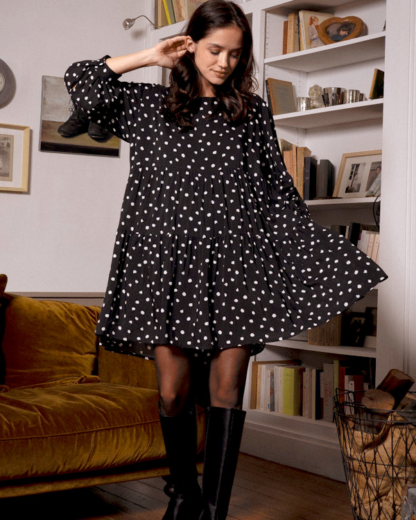 Robe noire  pois blancs