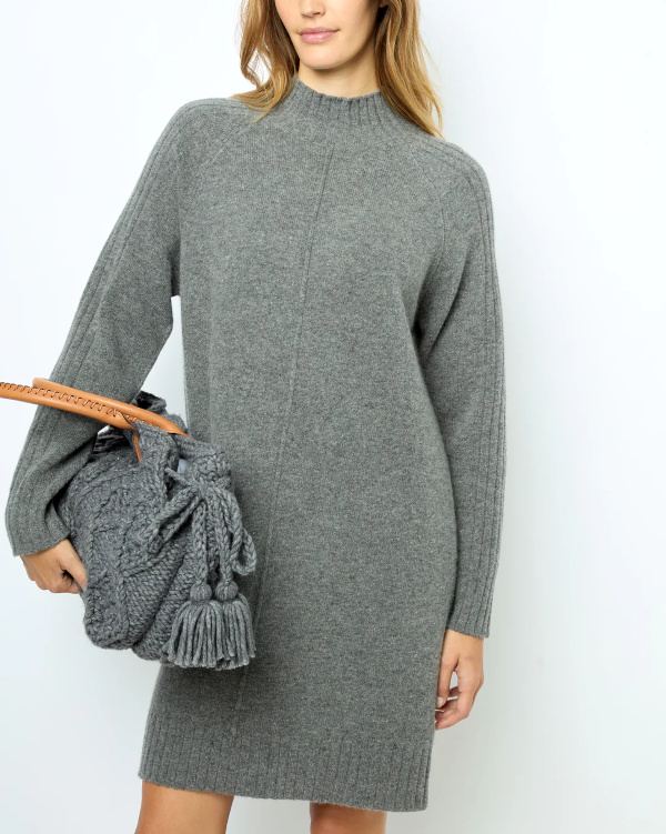 Robe  col montant en laine et cachemire gris