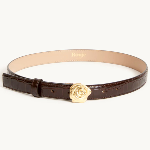 CEINTURE EN CUIR FAON CROCO CHOCOLAT ET ROSE DOR