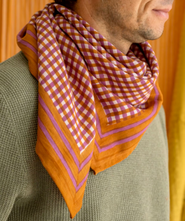 Grand foulard tara camel en coton | Multicolore