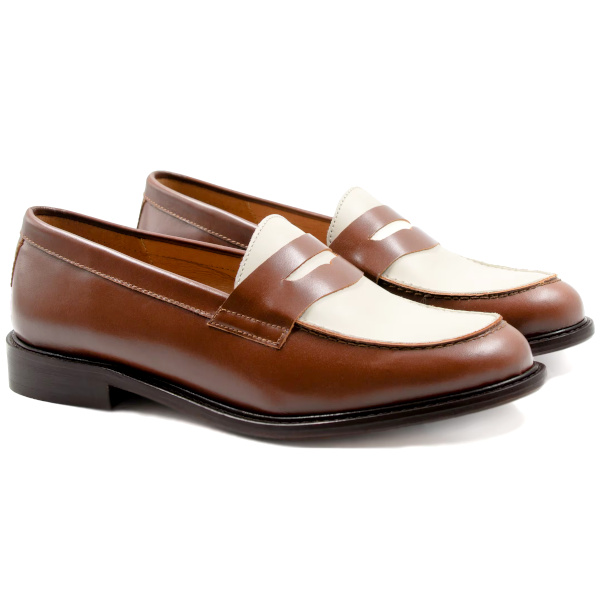 Mocassins cuir cognac blanc