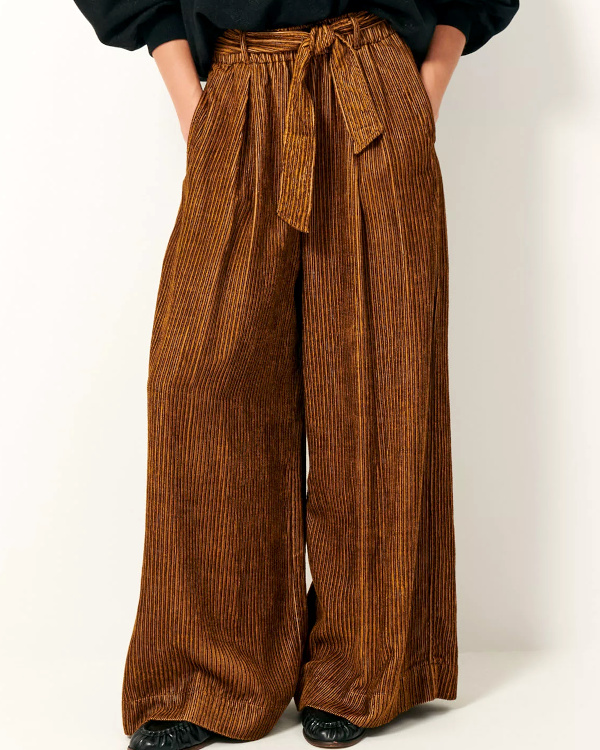 Pantalon loose, large taille haute camel