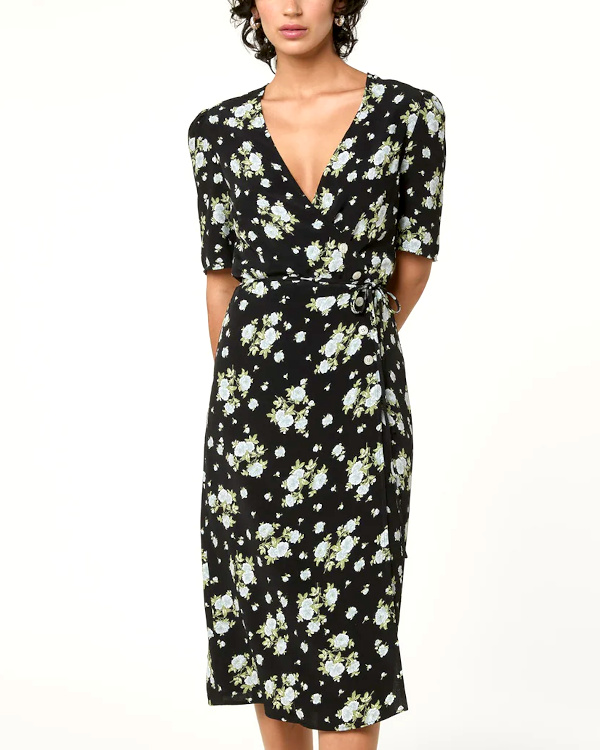 ROBE PORTEFEUILLE MIDI IMPRIM NOIR FLORAL