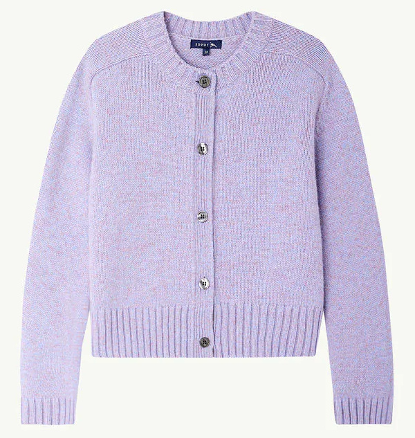 cardigan court en alpaga et laine lilas