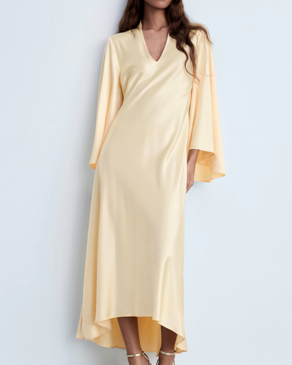 Robe col V  manches vases jaune