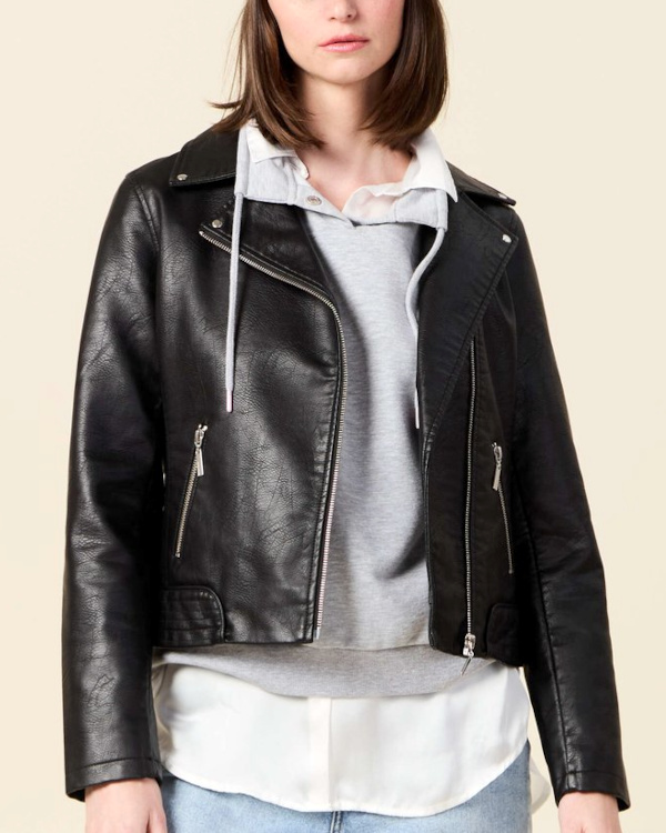 Blouson biker simili cuir noir